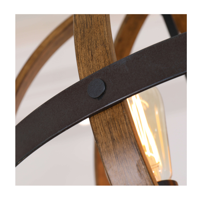 Benita Antique Black Wood-Color Finish Iron Frame Orb Chandelier LJ-8197-TQX