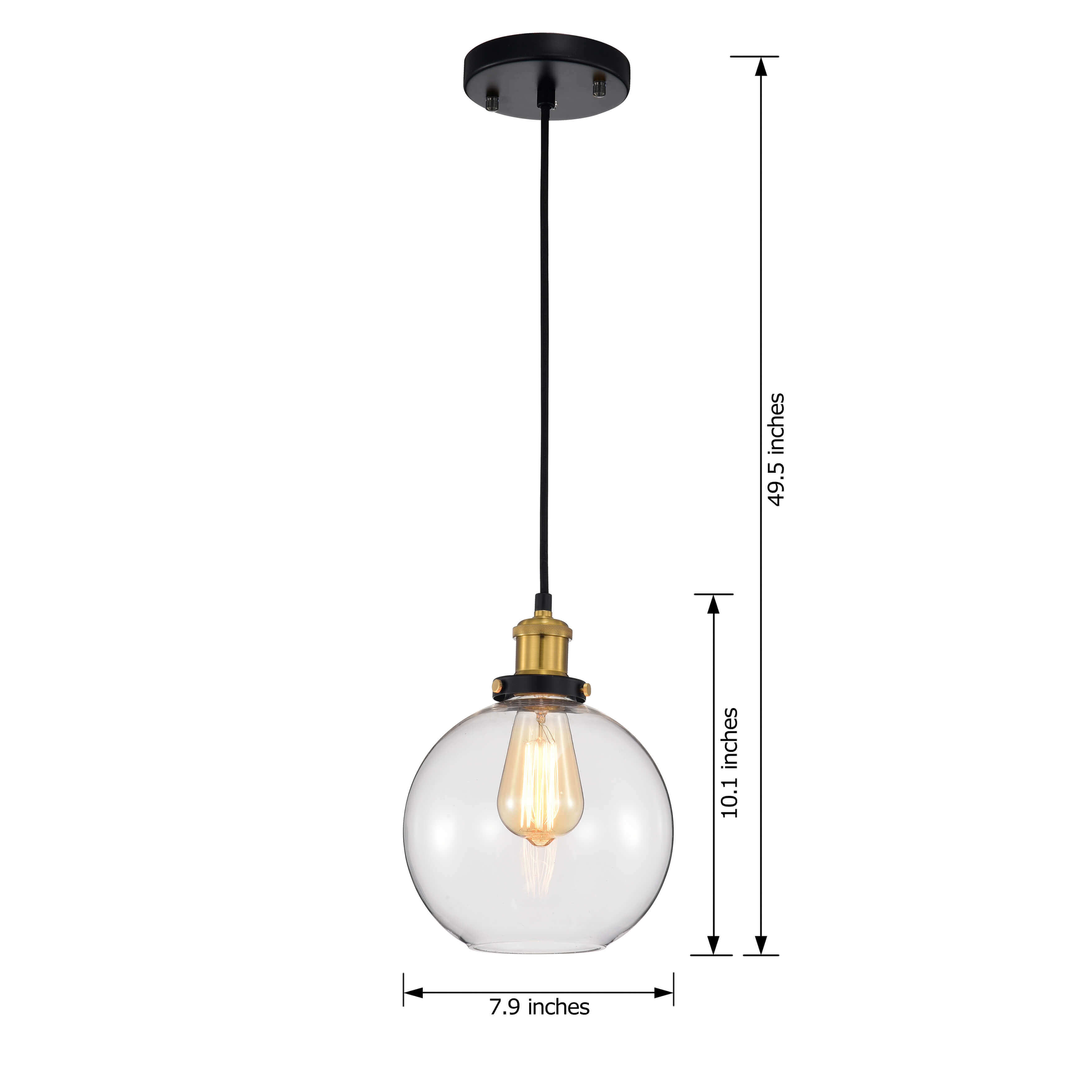 Alda 1 Light Antique Gold and Black Finish Pendant with Glass Globe LJ-8221-VYK