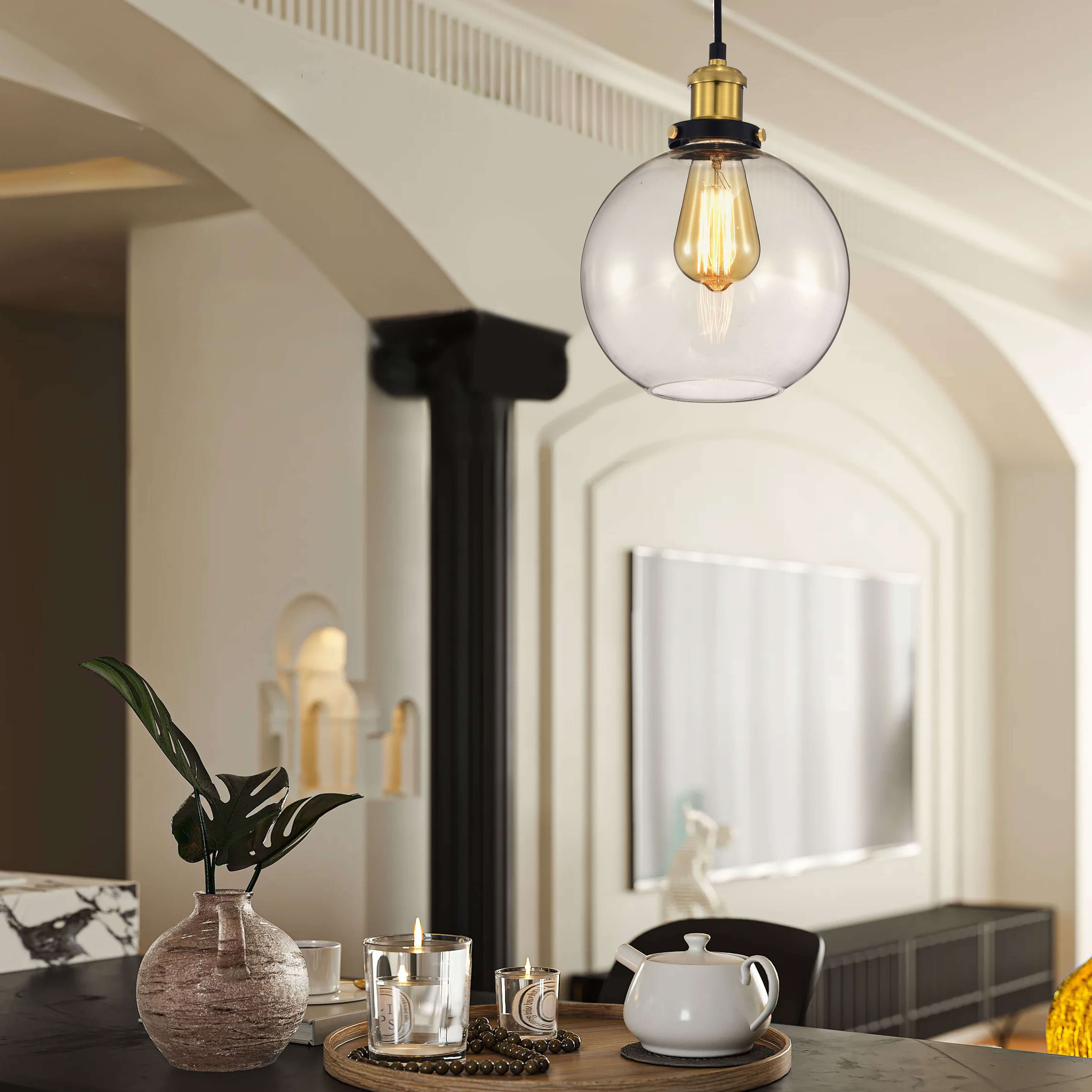 Alda 1 Light Antique Gold and Black Finish Pendant with Glass Globe LJ-8221-VYK