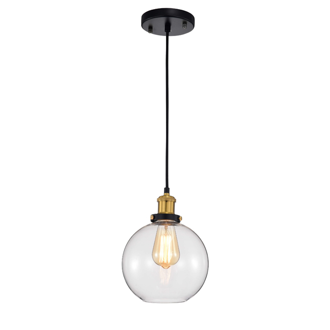 Alda 1 Light Antique Gold and Black Finish Pendant with Glass Globe LJ-8221-VYK