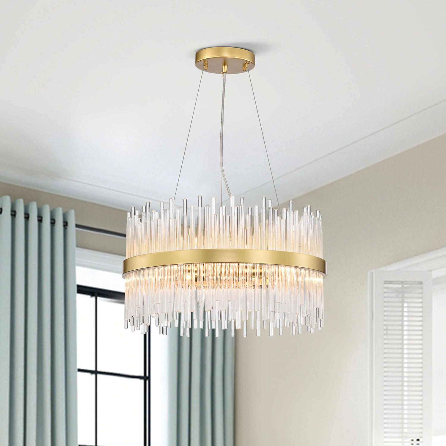 Casandra 5-light Gold Drum Chandelier with Clear Glass Bars LJ-8351-VQR