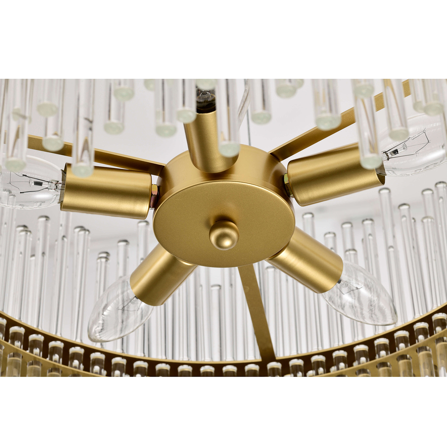 Casandra 5-light Gold Drum Chandelier with Clear Glass Bars LJ-8351-VQR