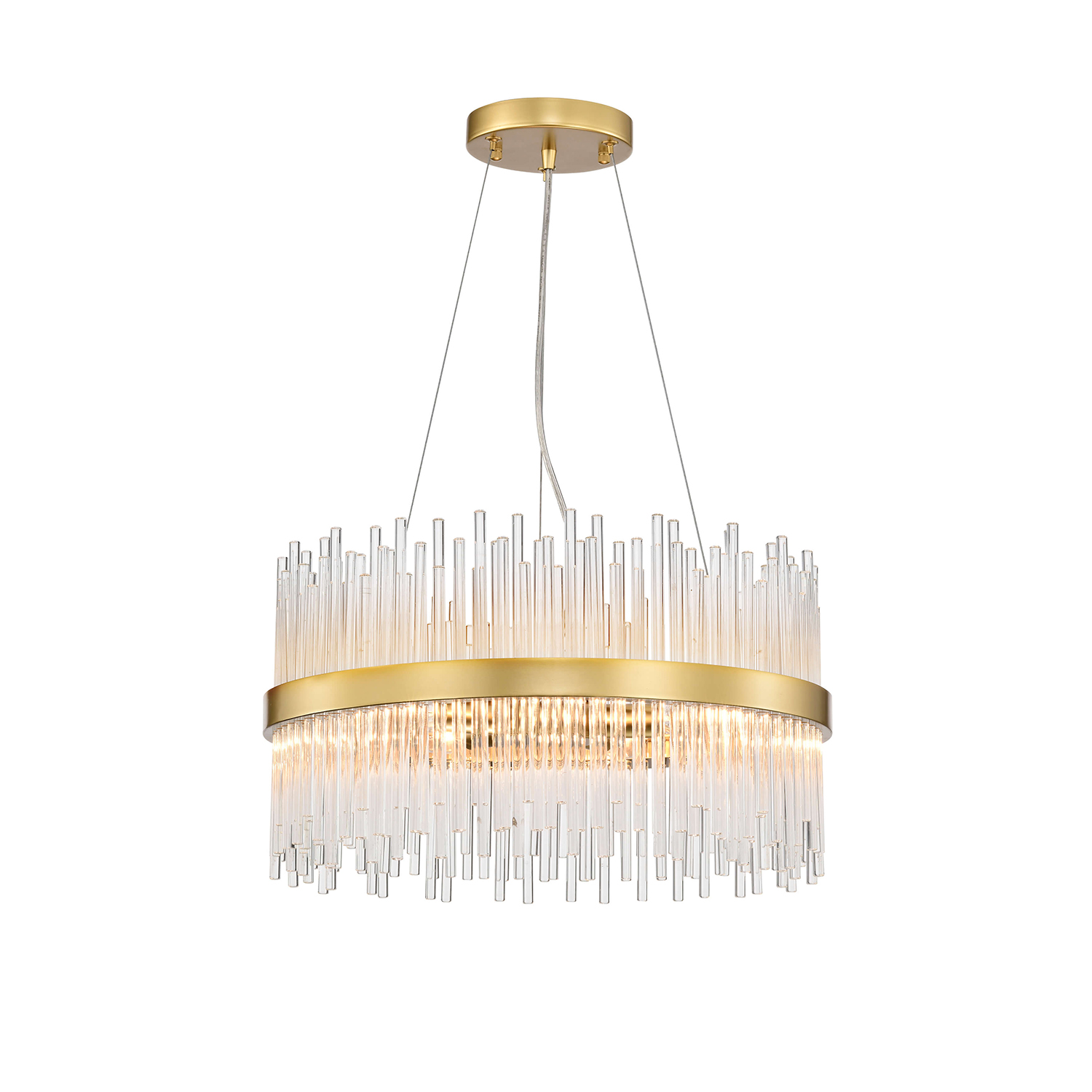 Casandra 5-light Gold Drum Chandelier with Clear Glass Bars LJ-8351-VQR