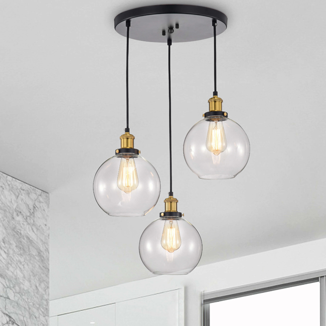 Alda Glass Cluster Pendant in Antique Black and Antique Gold Finish LJ-8587-FZB