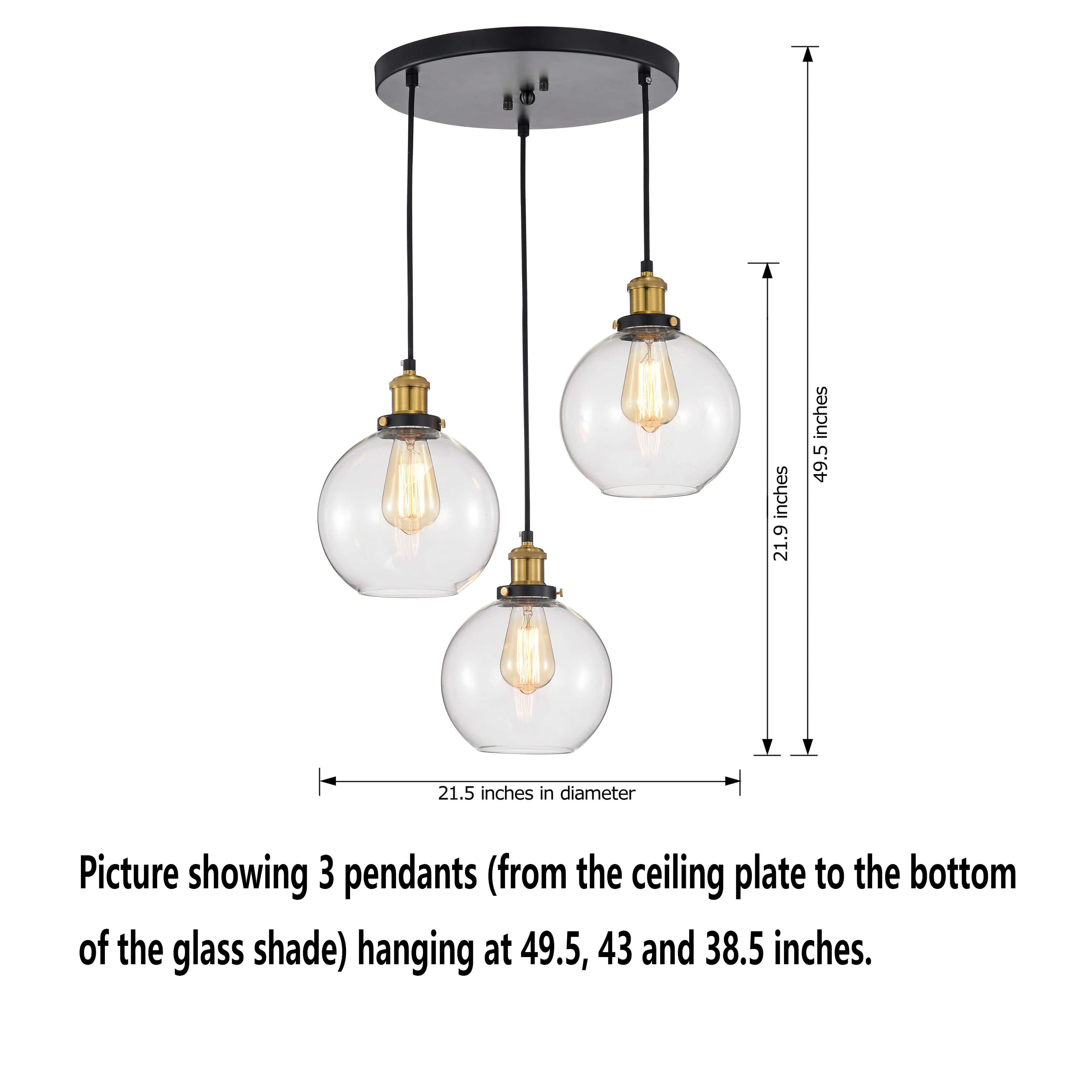 Alda Glass Cluster Pendant in Antique Black and Antique Gold Finish LJ-8587-FZB