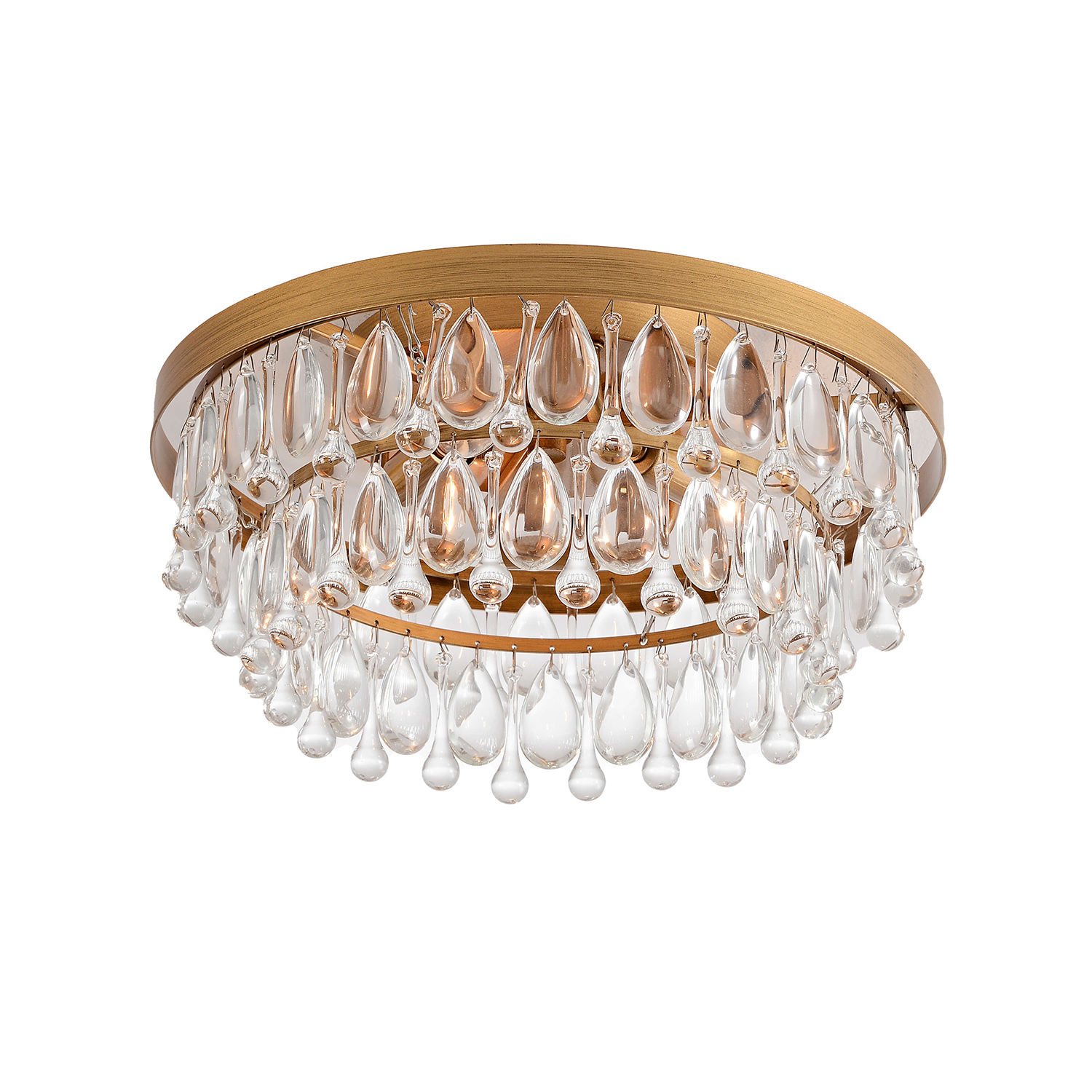 Viviana Brushed Brass 3-light Flush Mount with Crystal Glass Teardrops LJ-8663-AGV