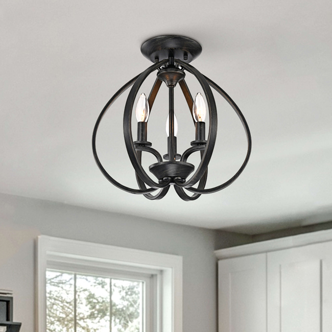 Mabel 3-light Antique Black Contemporary Flush Mount LJ-8756-YFK