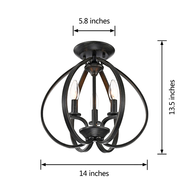 Mabel 3-light Antique Black Contemporary Flush Mount LJ-8756-YFK