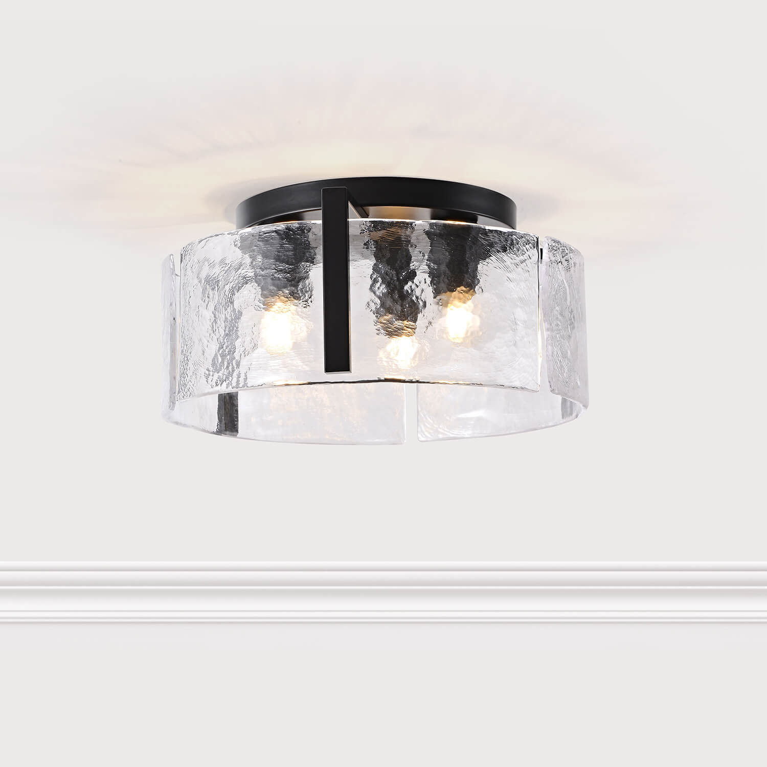 Laia Antique Black Round 3-Light Textured Glass Panels Flush Mount LJ-9013-UAL