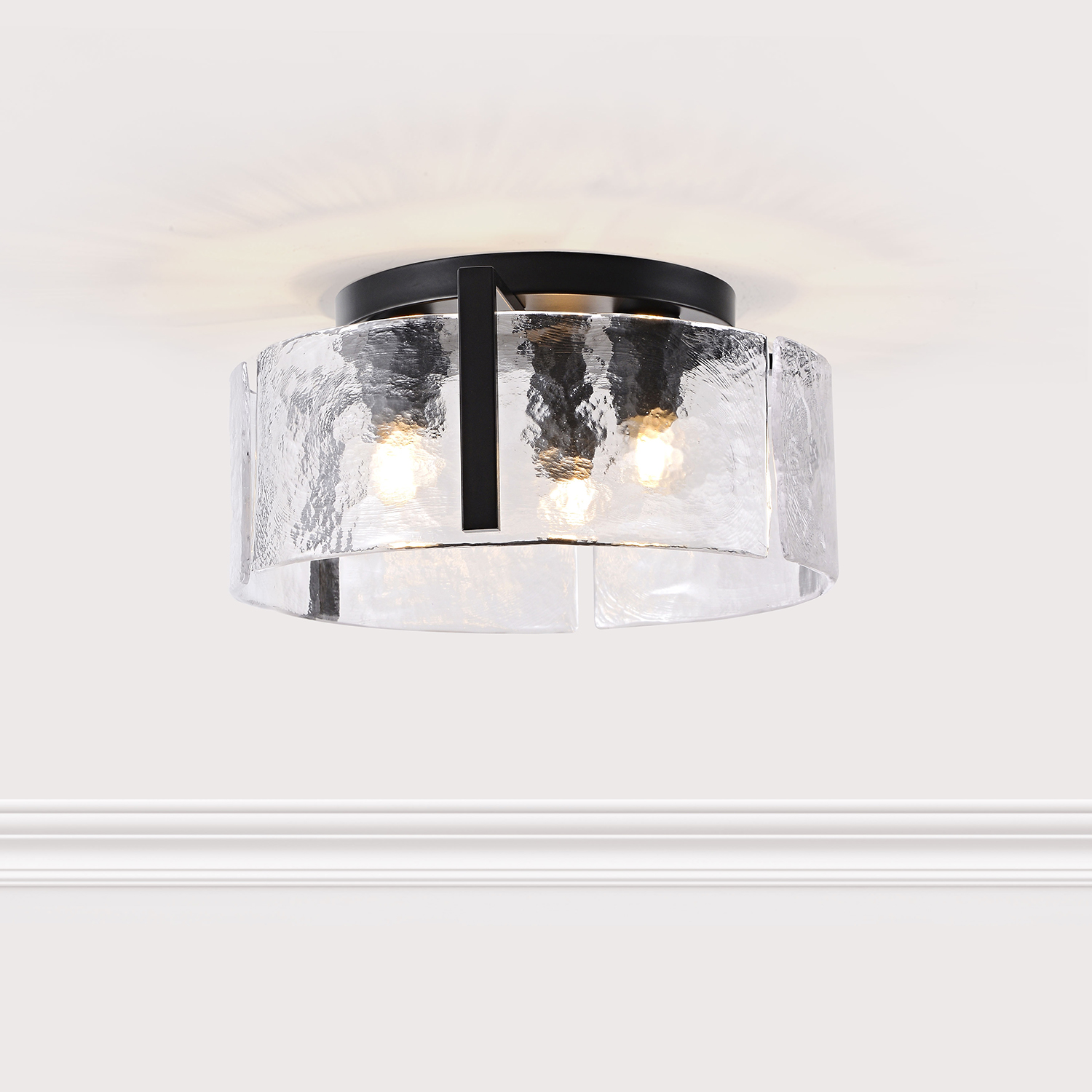 Laia Antique Black Round 3-Light Textured Glass Panels Flush Mount LJ-9013-UAL
