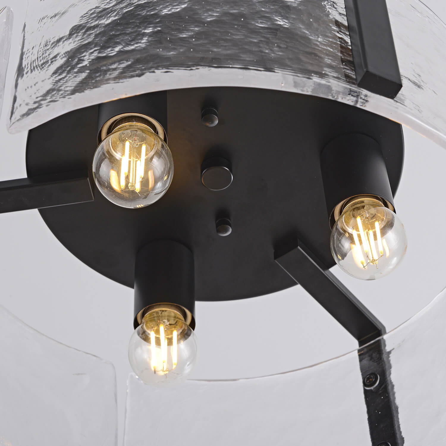 Laia Antique Black Round 3-Light Textured Glass Panels Flush Mount LJ-9013-UAL