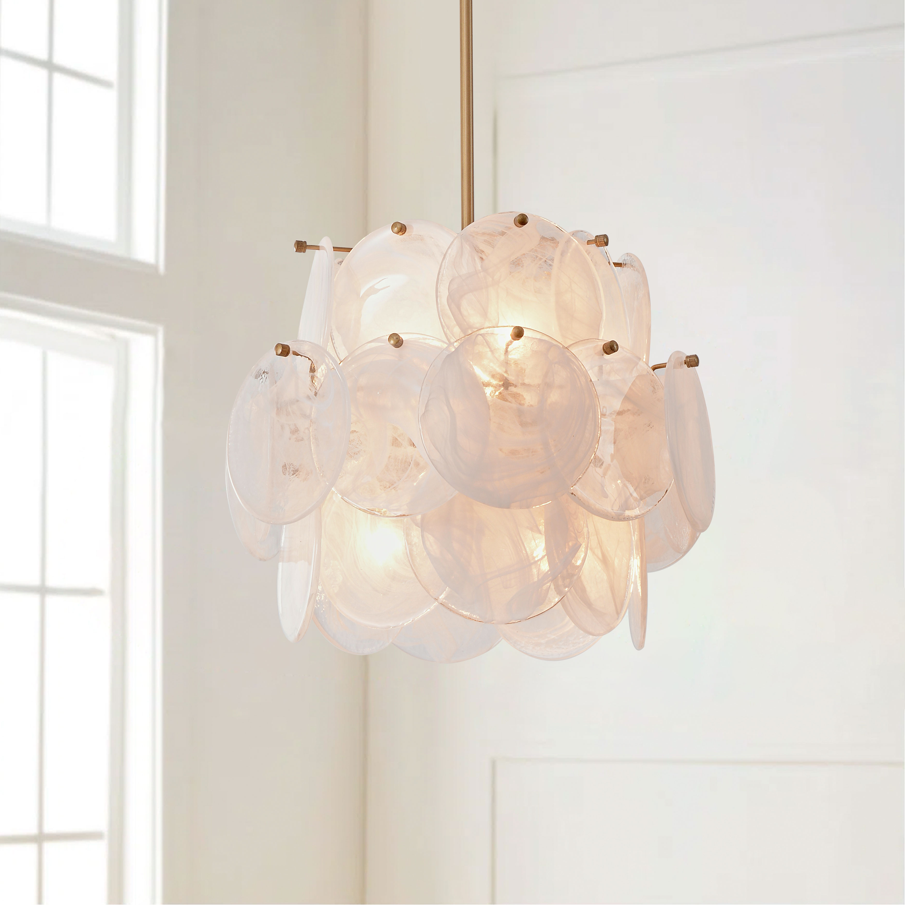 Jojospring Sabina Modern 4-Light 16.5" Brushed Brass Cloud Glass Disc Chandelier LJ-9644-FXFX Jojospring Sabina Modern 4-Light 16.5" Brushed Brass Cloud Glass Disc Chandelier LJ-9644-FXFX