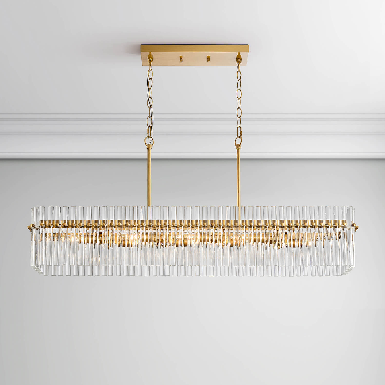 Casandra Chic 8-light Crystal Glass Bars Rectangle Linear Chandelier - Brushed Brass LJ-9863-HGC