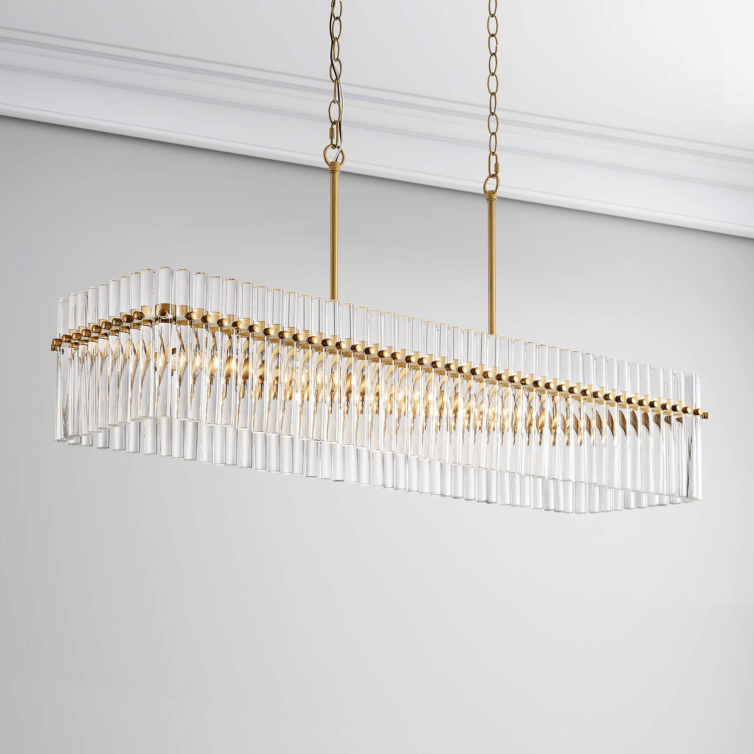 Casandra Chic 8-light Crystal Glass Bars Rectangle Linear Chandelier - Brushed Brass LJ-9863-HGC