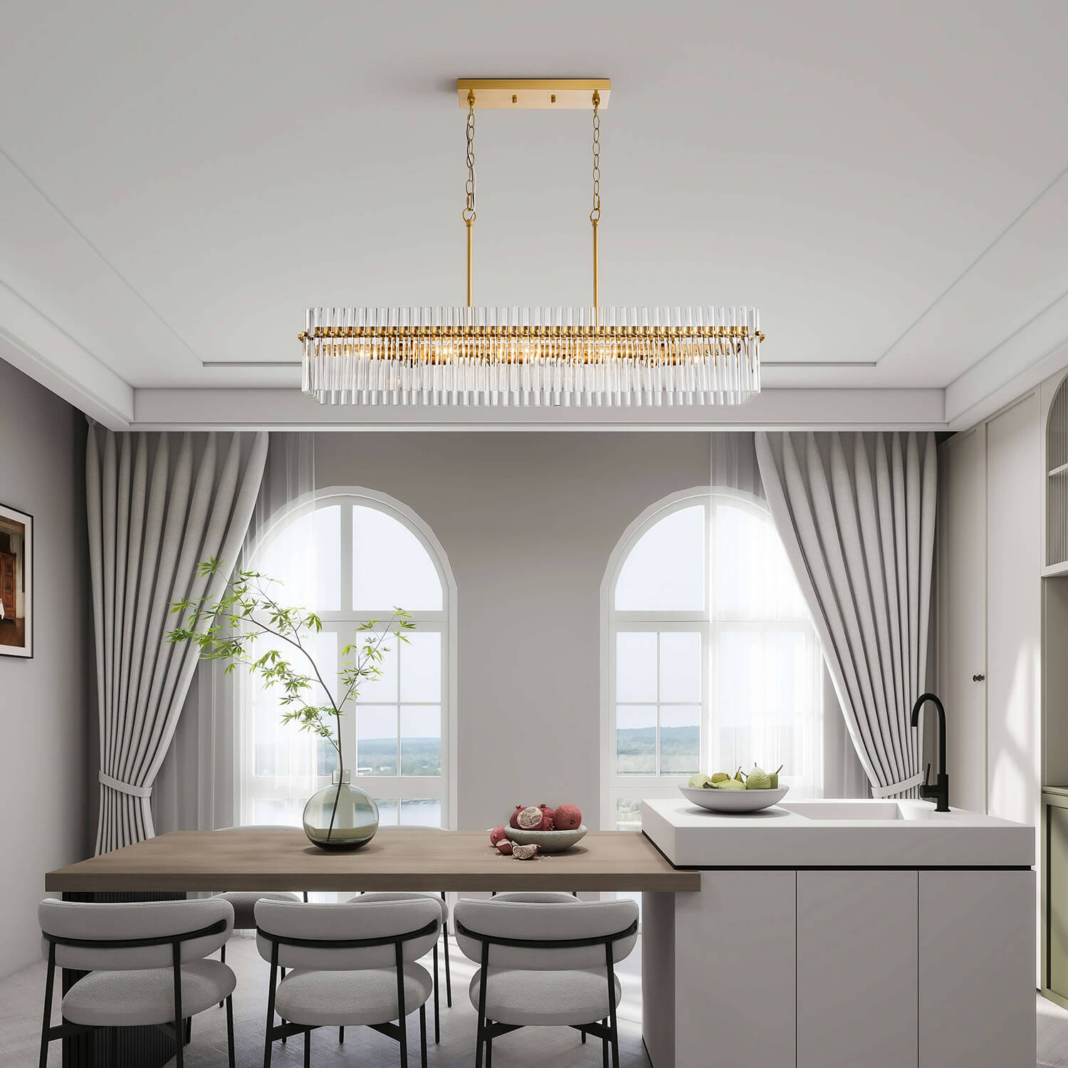 Casandra Chic 8-light Crystal Glass Bars Rectangle Linear Chandelier - Brushed Brass LJ-9863-HGC