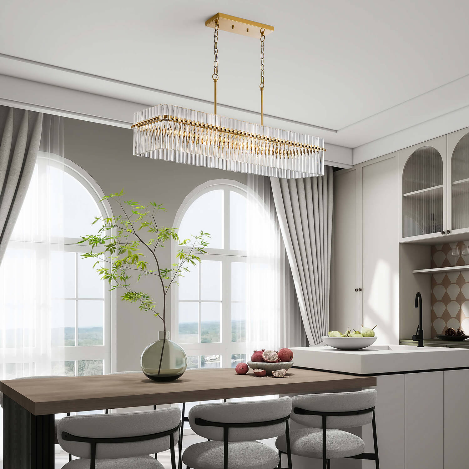 Casandra Chic 8-light Crystal Glass Bars Rectangle Linear Chandelier - Brushed Brass LJ-9863-HGC