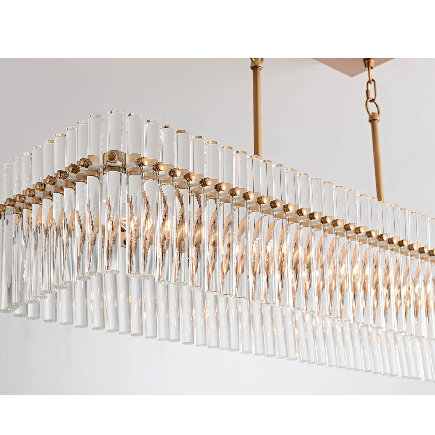 Casandra Chic 8-light Crystal Glass Bars Rectangle Linear Chandelier - Brushed Brass LJ-9863-HGC