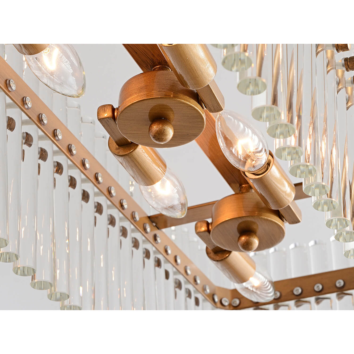 Casandra Chic 8-light Crystal Glass Bars Rectangle Linear Chandelier - Brushed Brass LJ-9863-HGC