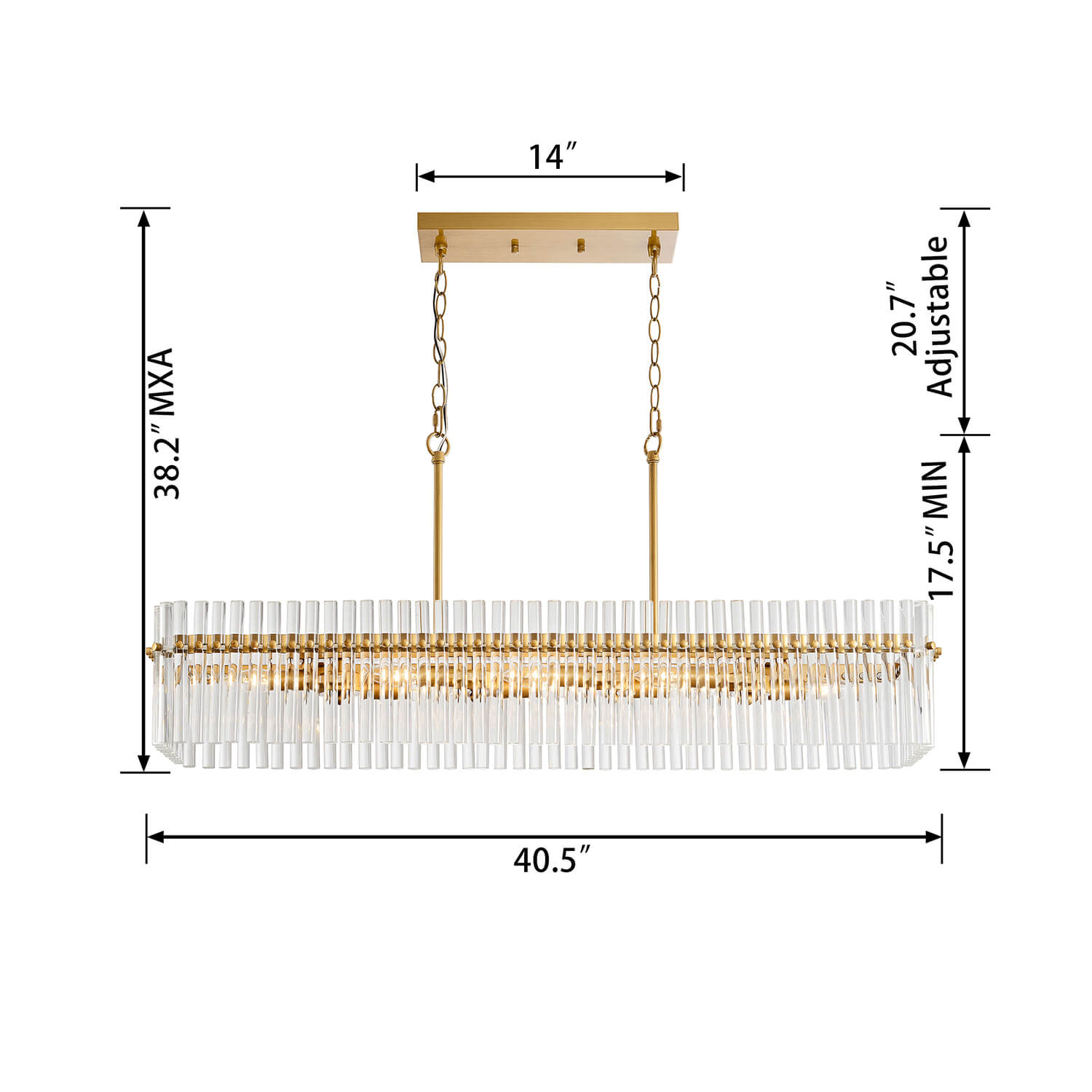 Casandra Chic 8-light Crystal Glass Bars Rectangle Linear Chandelier - Brushed Brass LJ-9863-HGC