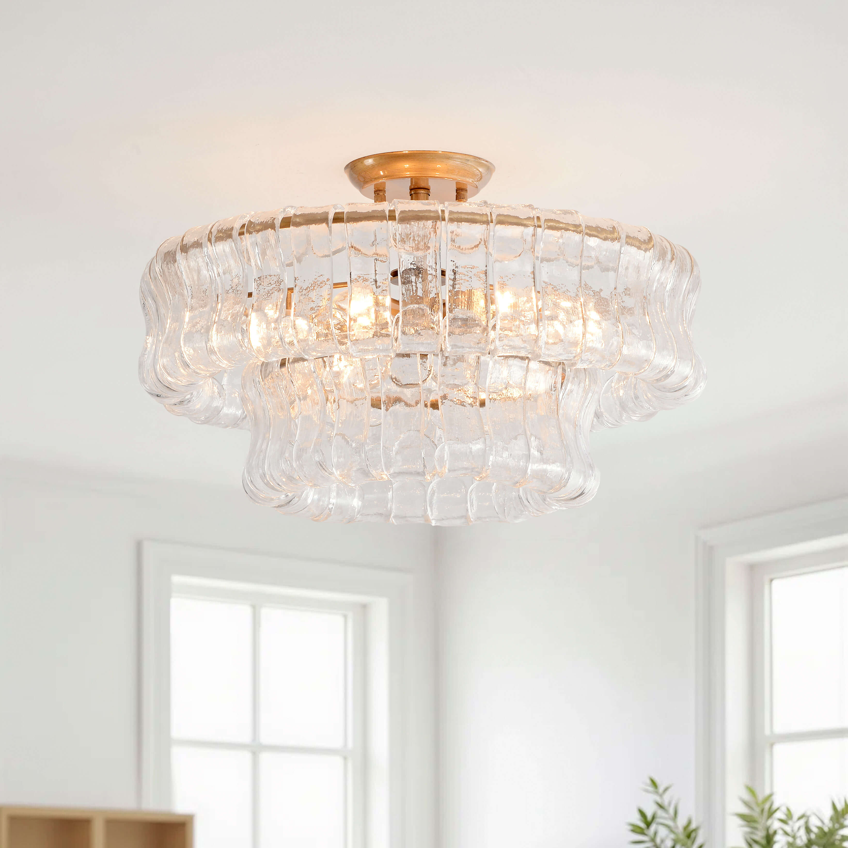 Jamie 5-Light 18" 2-Tier Clear Glass Round Flush Mount LJ-9886-KJBP